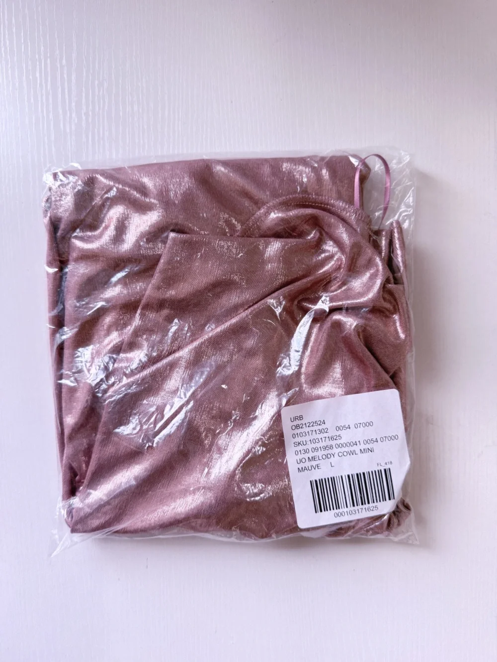 Urban Outfitters | Melody Metallic Cowl Neck Strappy Back Mini Dress Mauve Pink